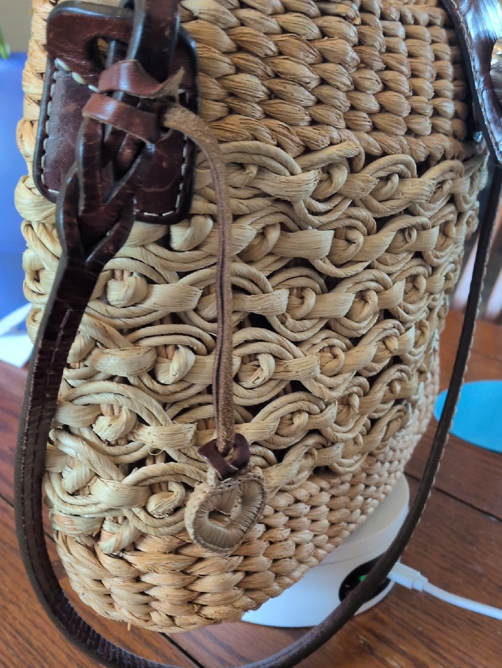 Brighton Vintage Woven Shoulder Bag with Brown Leather Trim - Picture 6 of 7
